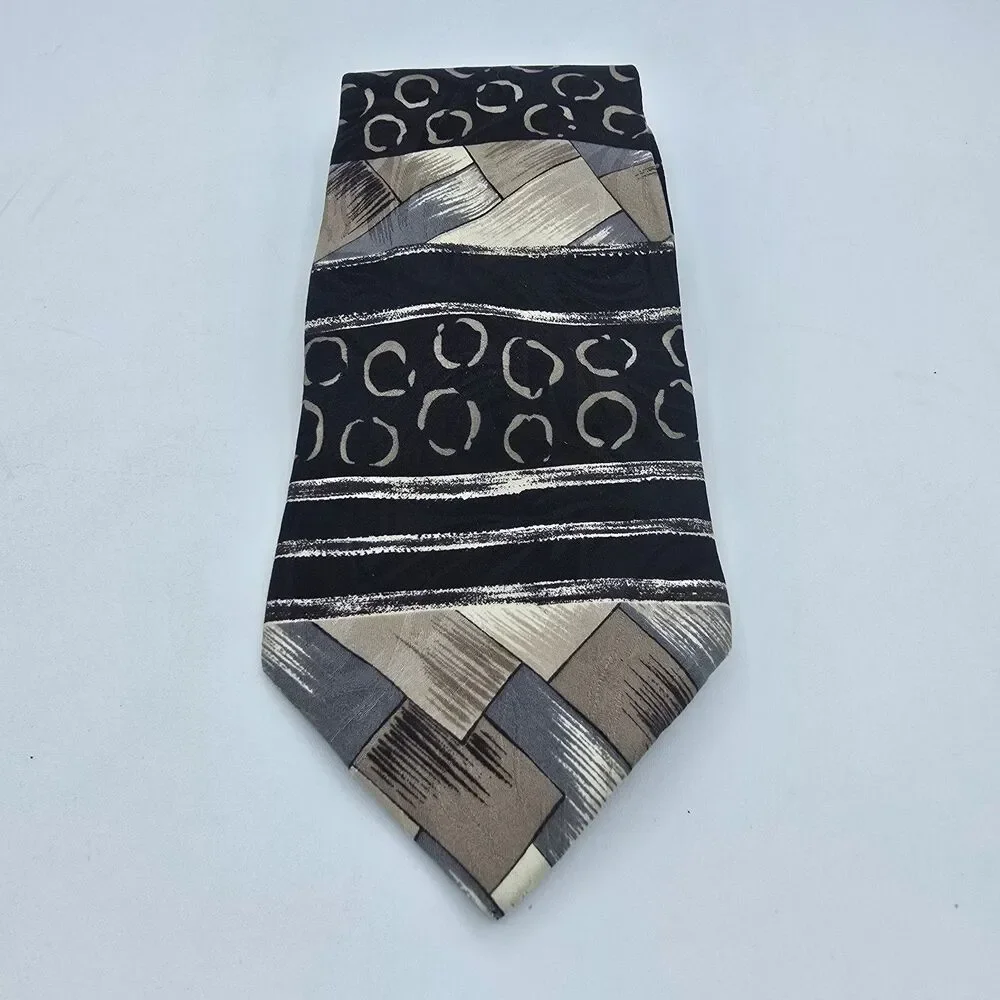Zylos George Machado Necktie Gray Geometric Square Silk 55 X 4in Vintage